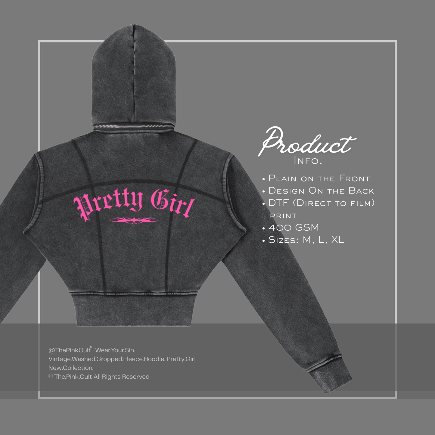 "Pretty Girl" Statement Cropped Hoodie | Vintage Washed Fleece Hoodie