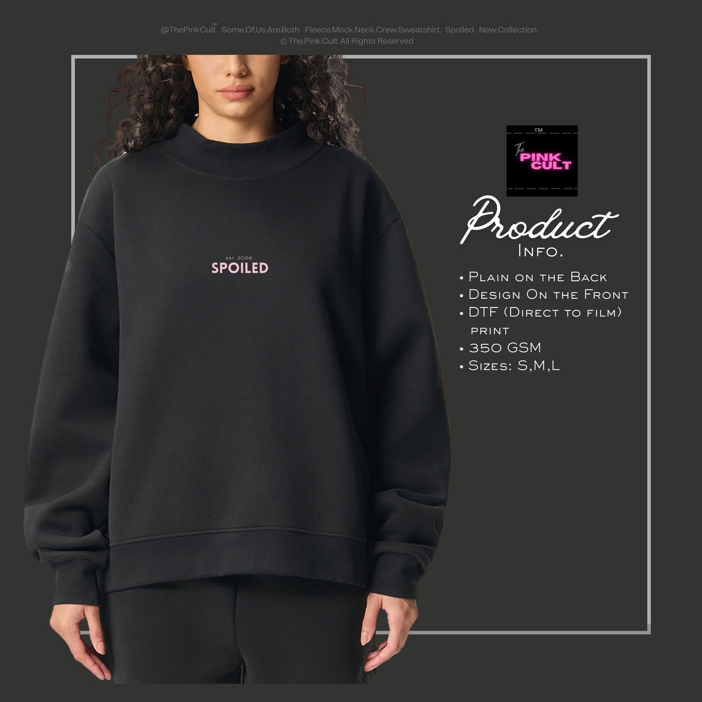 SPOILED™ Heavyweight Black Fleece Sweatshirt | 350 GSM | The Pink Cult