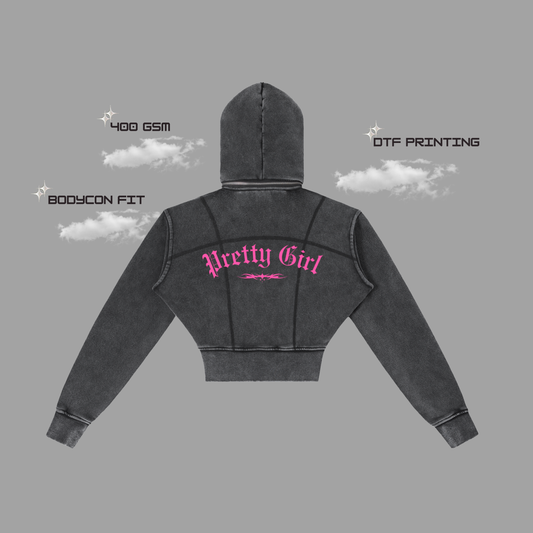 "Pretty Girl" Statement Cropped Hoodie | Vintage Washed Fleece Hoodie