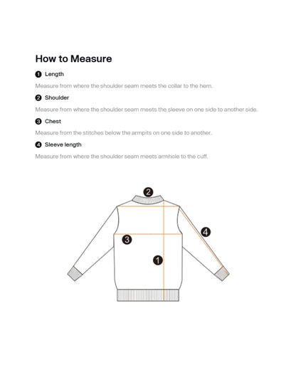 Measurement guide for a sweater with labeled parts on a white background