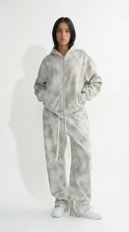 Dirty Washed Zip-Up Fleece Hoodie