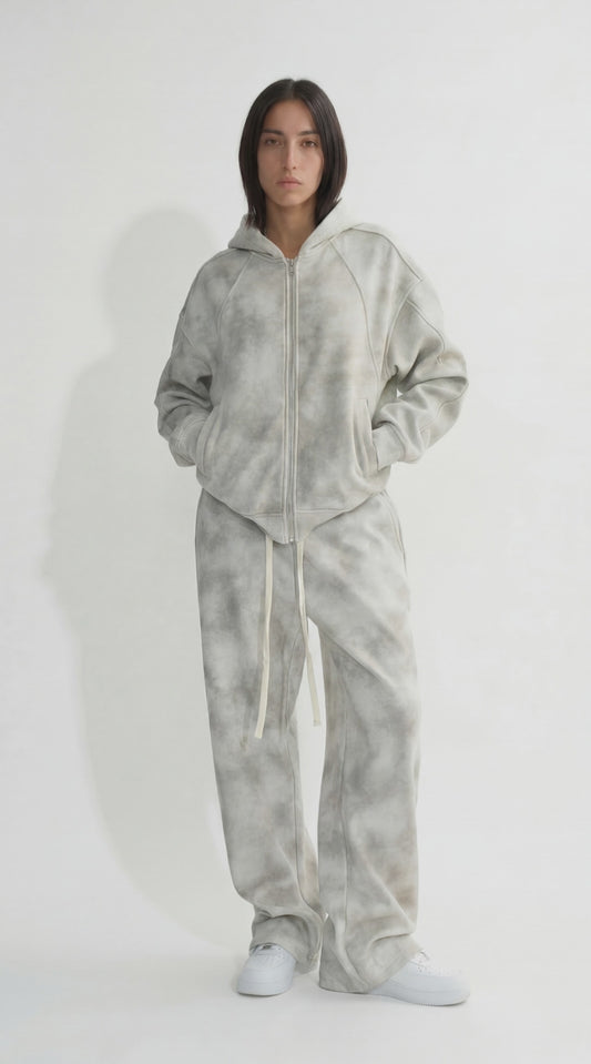 Dirty Washed Zip-Up Fleece Hoodie